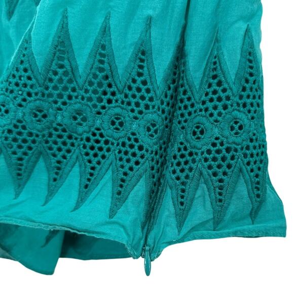 Milly Eyelet Embroidered Short Sleeve Blouse Teal Green Size 4 - Picture 4 of 6